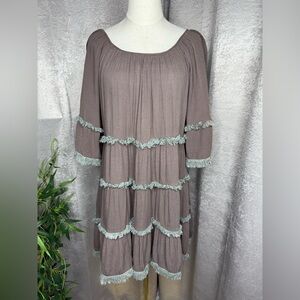 GYPSAN Women’s Taupe Fringe Boho Tunic Dress Sz S